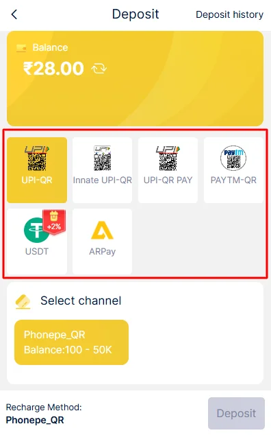 Deposit payment methods